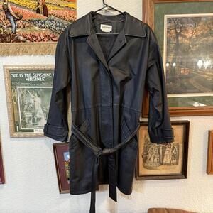 Vintage 70s/80s Bagatelle Genuine Leather‎ Designer Trench Coat Size Womens 10